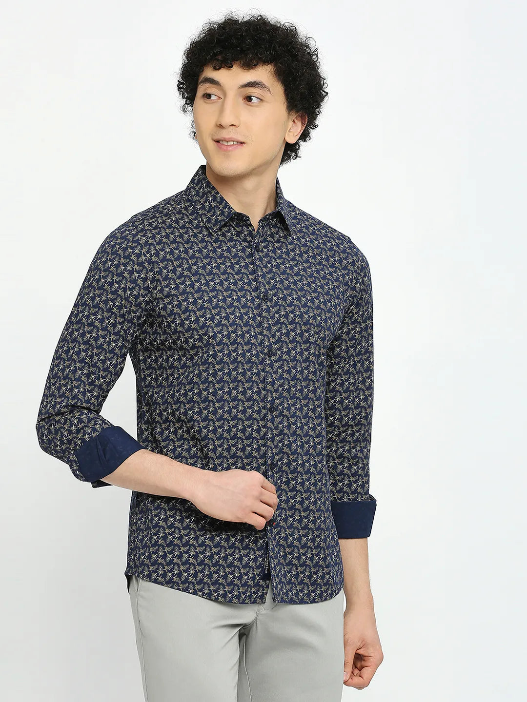 Blue Slim Straight Fit Regular Collar Long Sleeves Men's Shirt by Being Human Clothing