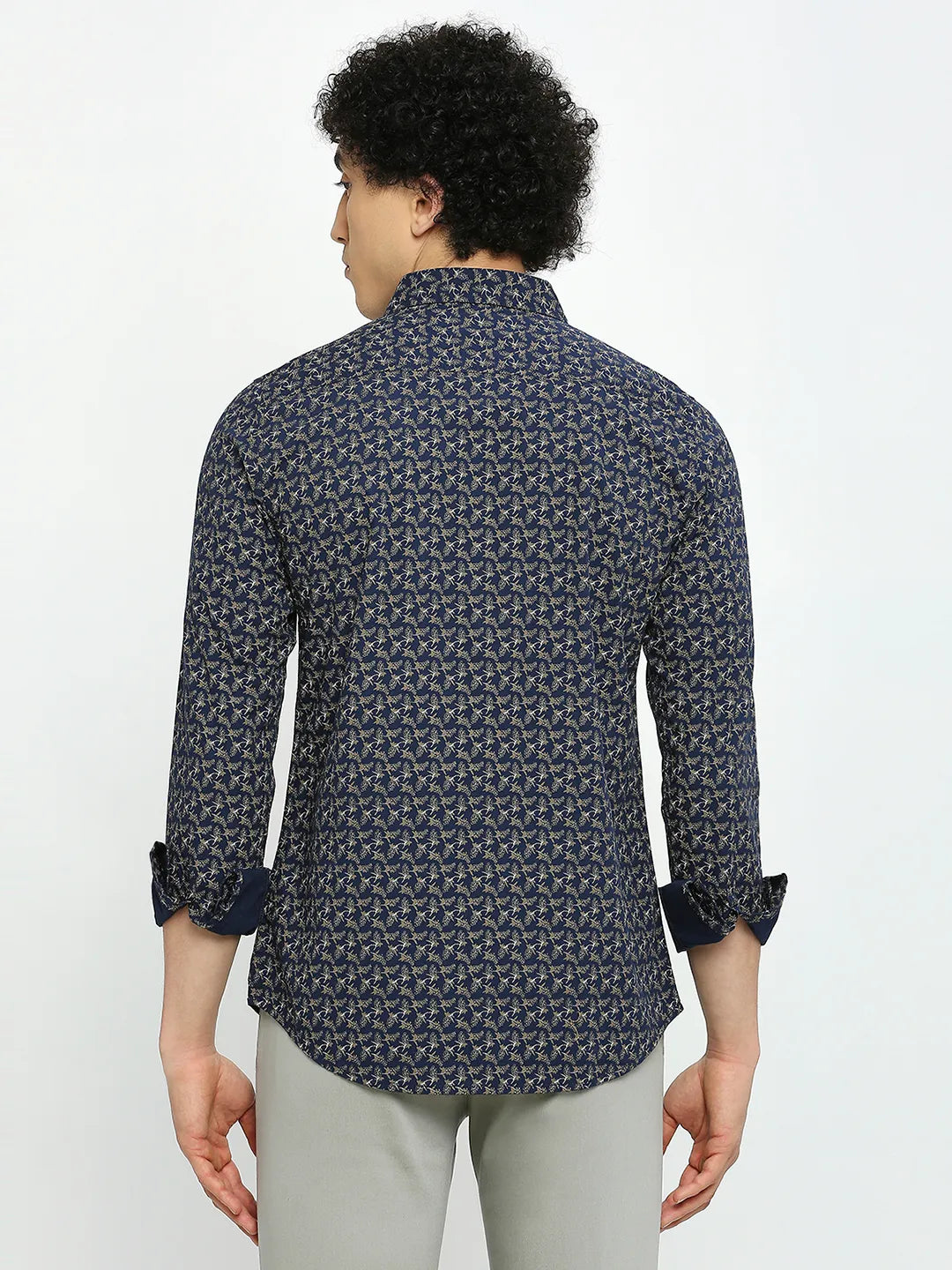 Blue Slim Straight Fit Regular Collar Long Sleeves Men's Shirt by Being Human Clothing