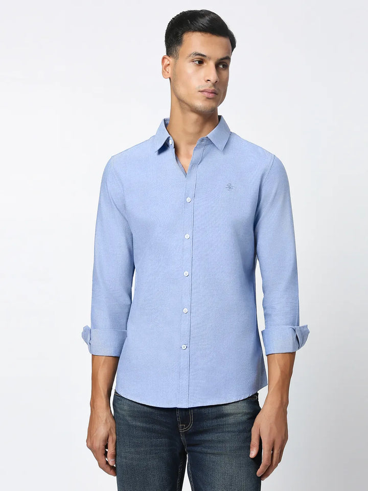 Blue Slim Straight Fit Regular Collar Long Sleeves Men's Shirt by Being Human Clothing