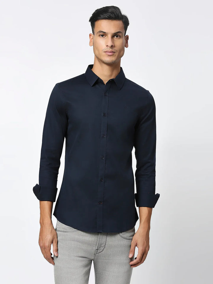 Blue Slim Straight Fit Regular Collar Long Sleeves Men's Shirt by Being Human Clothing