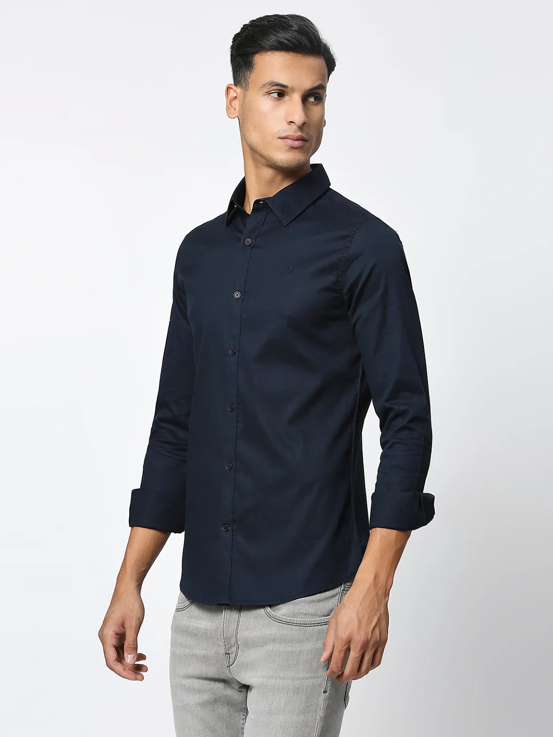 Blue Slim Straight Fit Regular Collar Long Sleeves Men's Shirt by Being Human Clothing