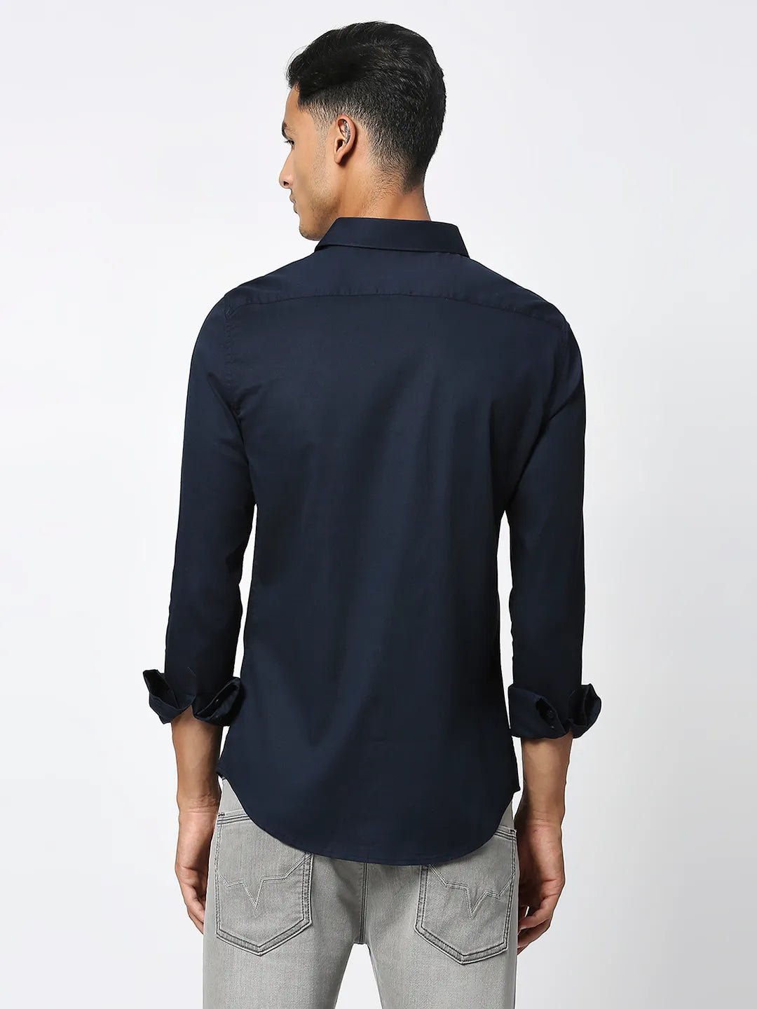 Blue Slim Straight Fit Regular Collar Long Sleeves Men's Shirt by Being Human Clothing