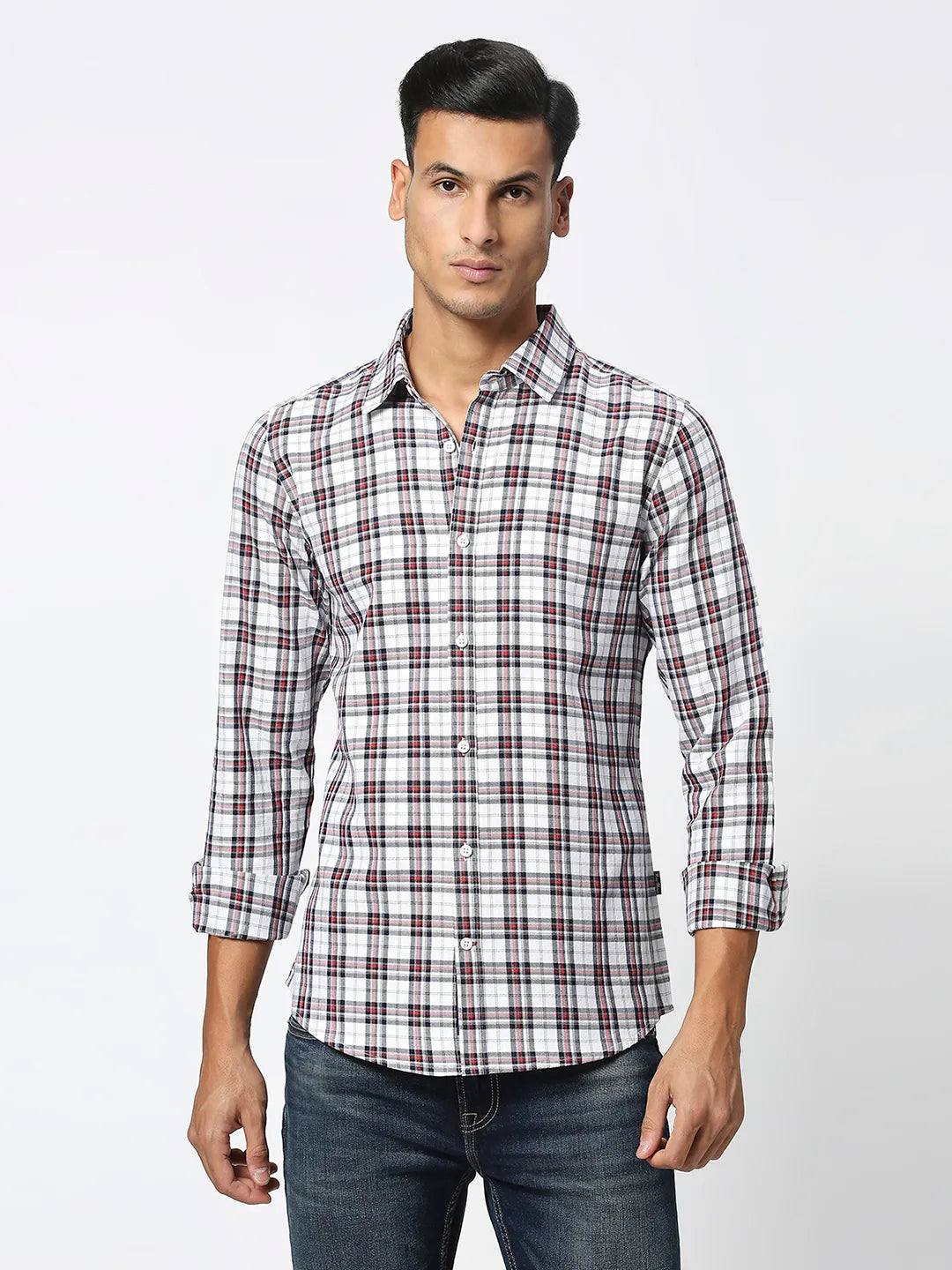 White Slim Fit Regular Collar Men's Shirt by Being Human Clothing