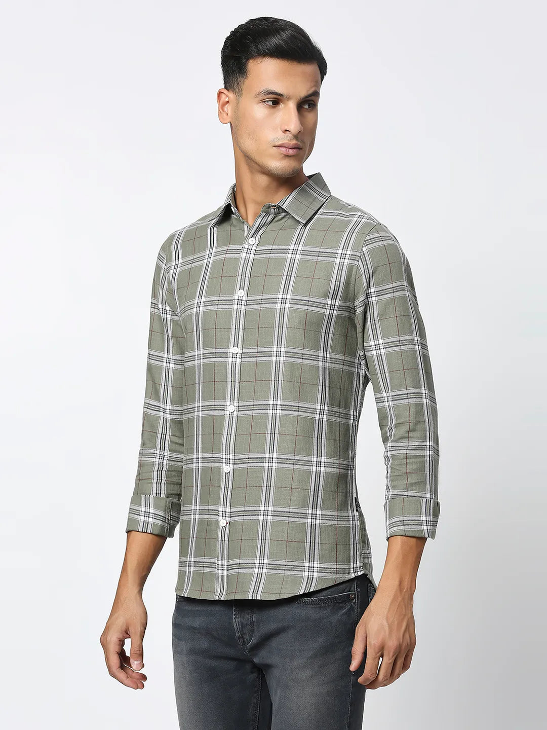 Light Olive Slim Fit Regular Collar Men's Shirt by Being Human Clothing