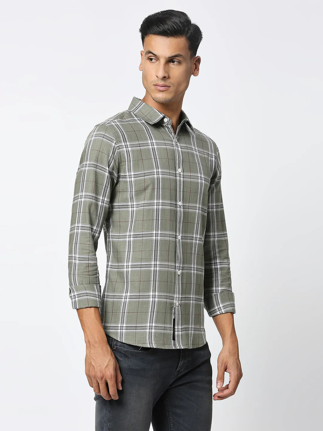 Light Olive Slim Fit Regular Collar Men's Shirt by Being Human Clothing