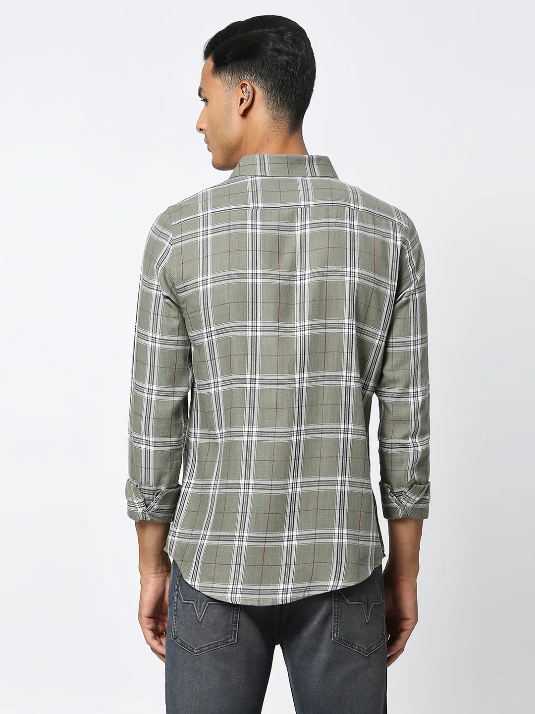 Light Olive Slim Fit Regular Collar Men's Shirt by Being Human Clothing