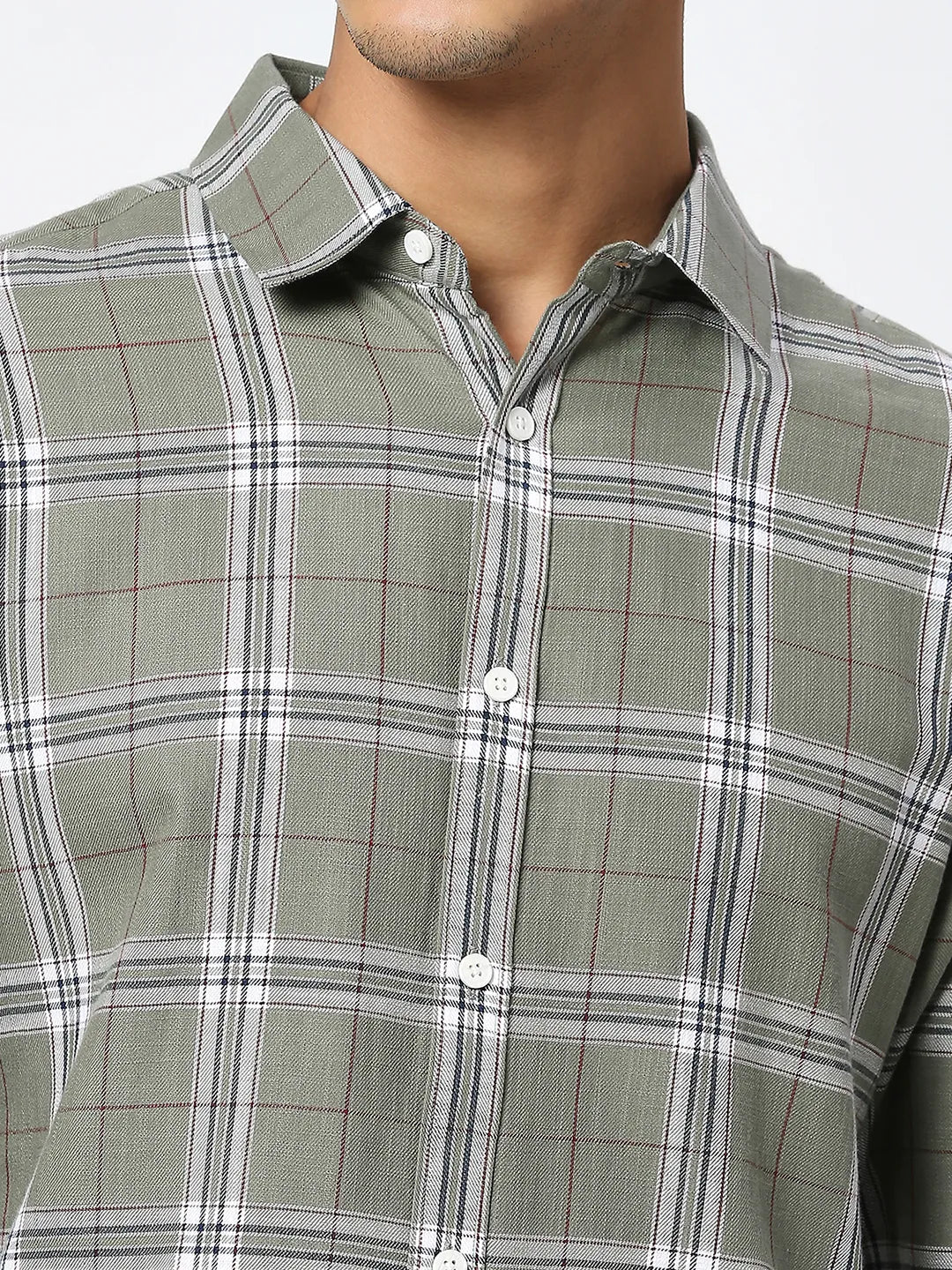 Light Olive Slim Fit Regular Collar Men's Shirt by Being Human Clothing