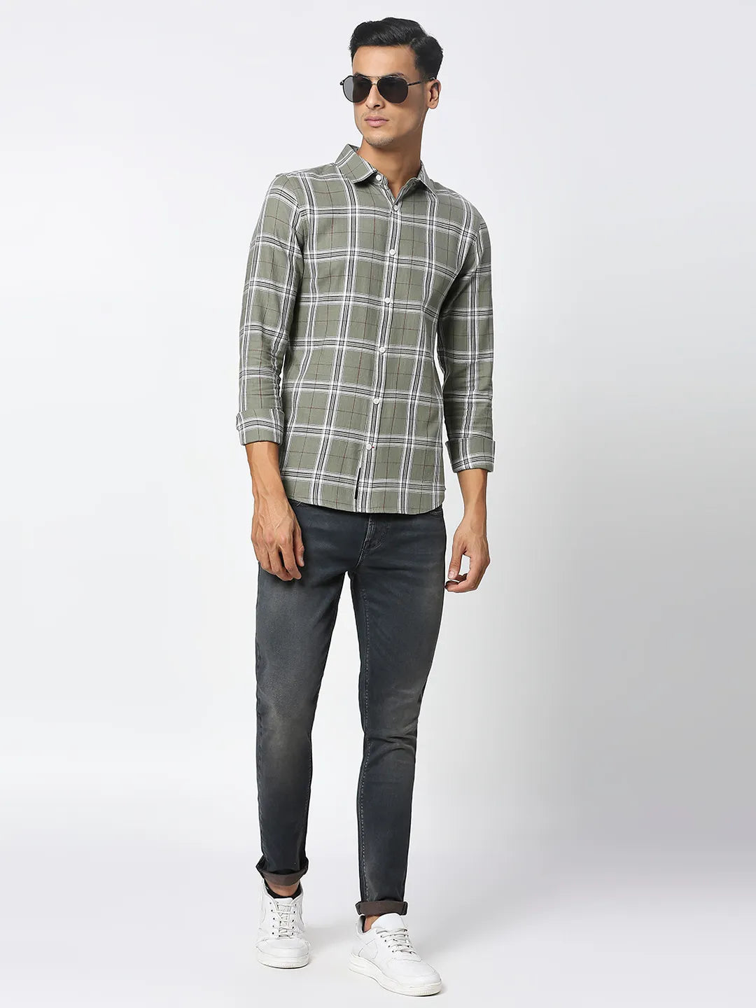 Light Olive Slim Fit Regular Collar Men's Shirt by Being Human Clothing