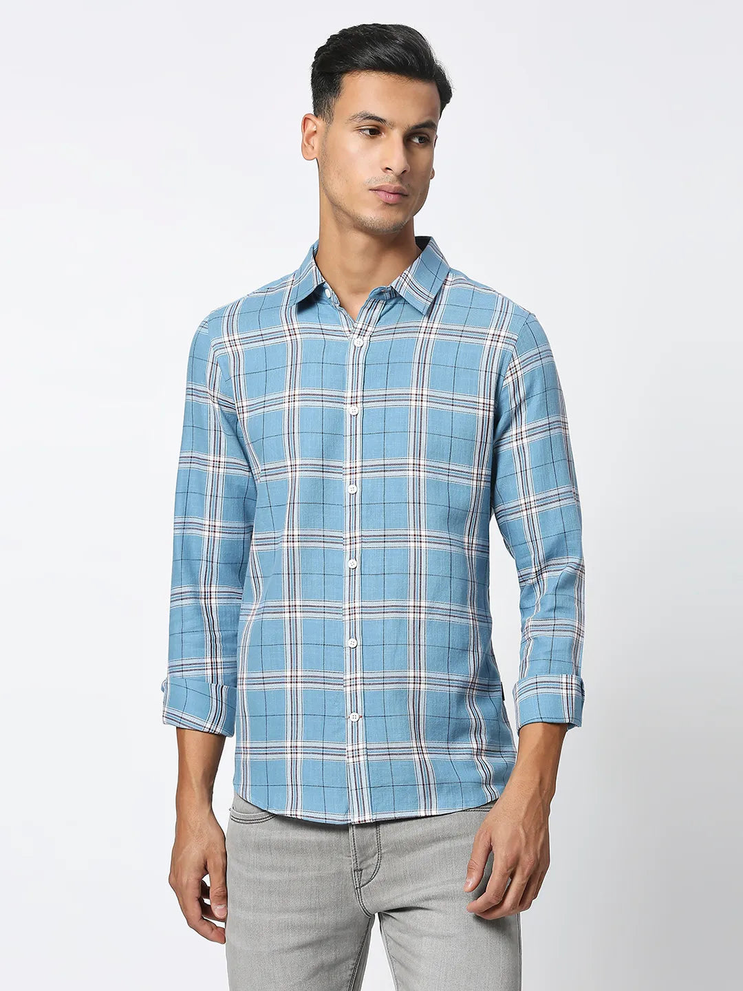 Green Slim Straight Fit Regular Collar Long Sleeves Men's Shirt by Being Human Clothing