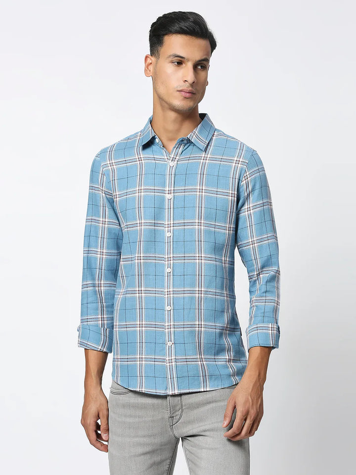 Green Slim Straight Fit Regular Collar Long Sleeves Men's Shirt by Being Human Clothing