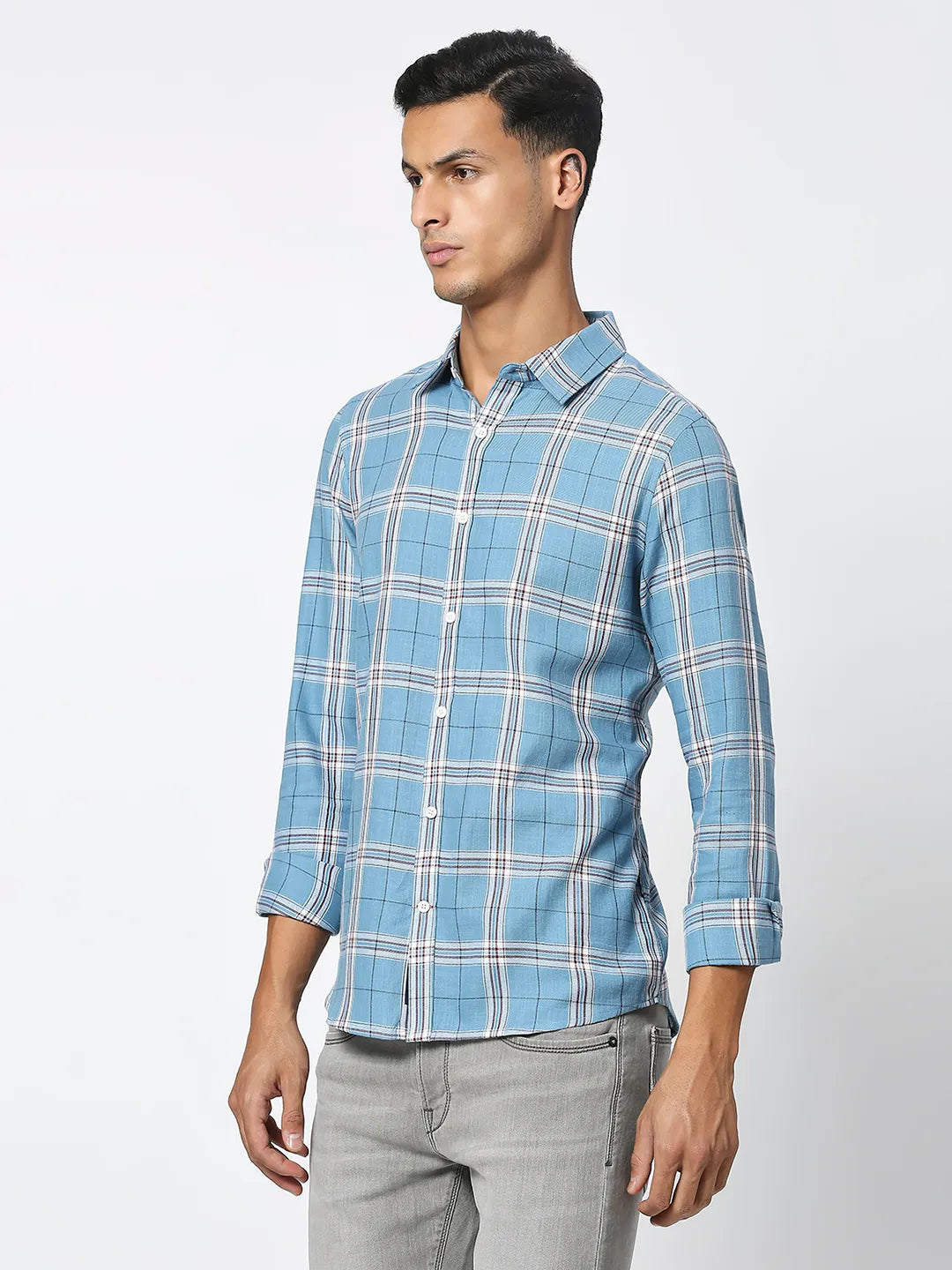 Green Slim Straight Fit Regular Collar Long Sleeves Men's Shirt by Being Human Clothing