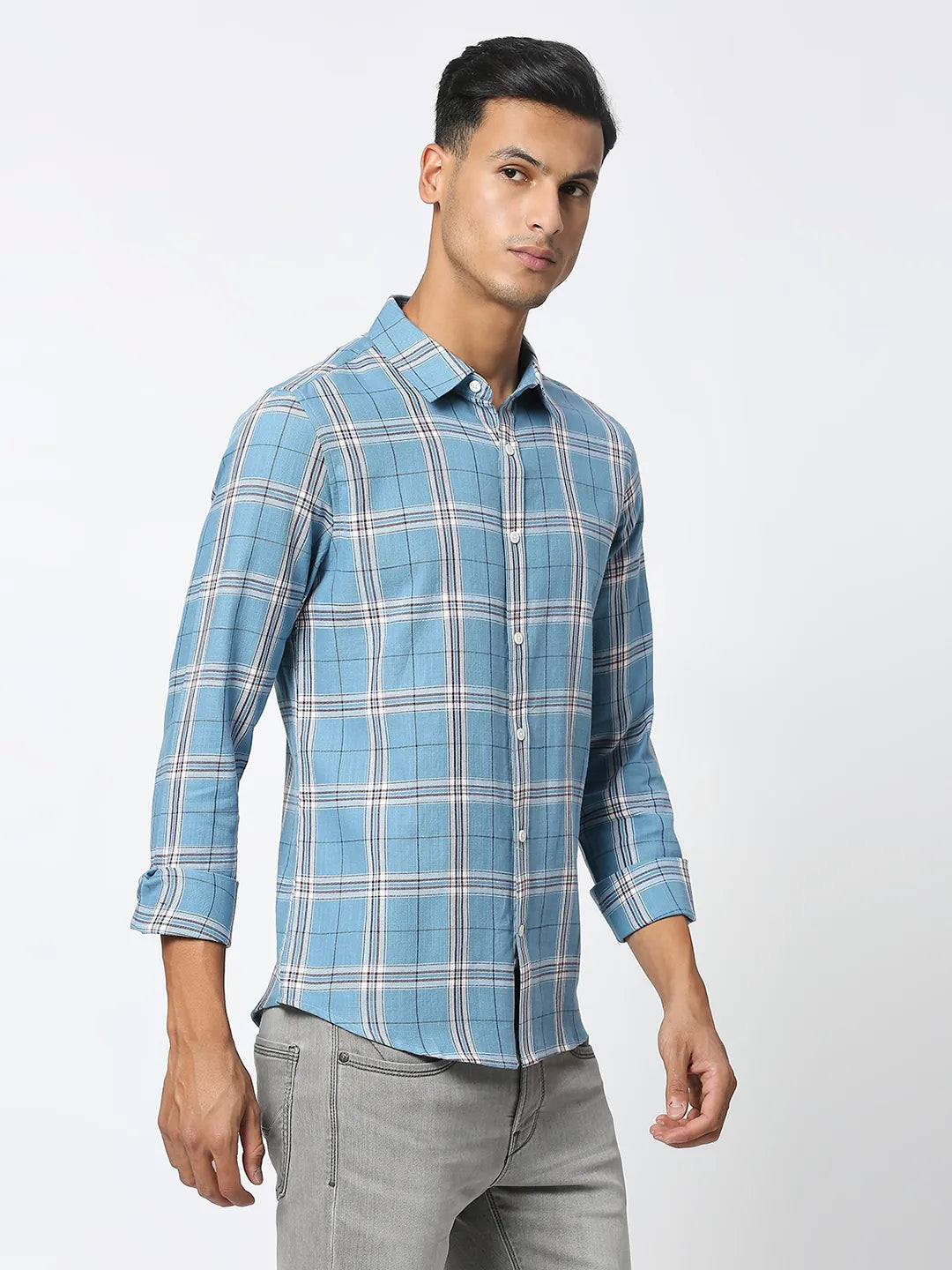 Green Slim Straight Fit Regular Collar Long Sleeves Men's Shirt by Being Human Clothing