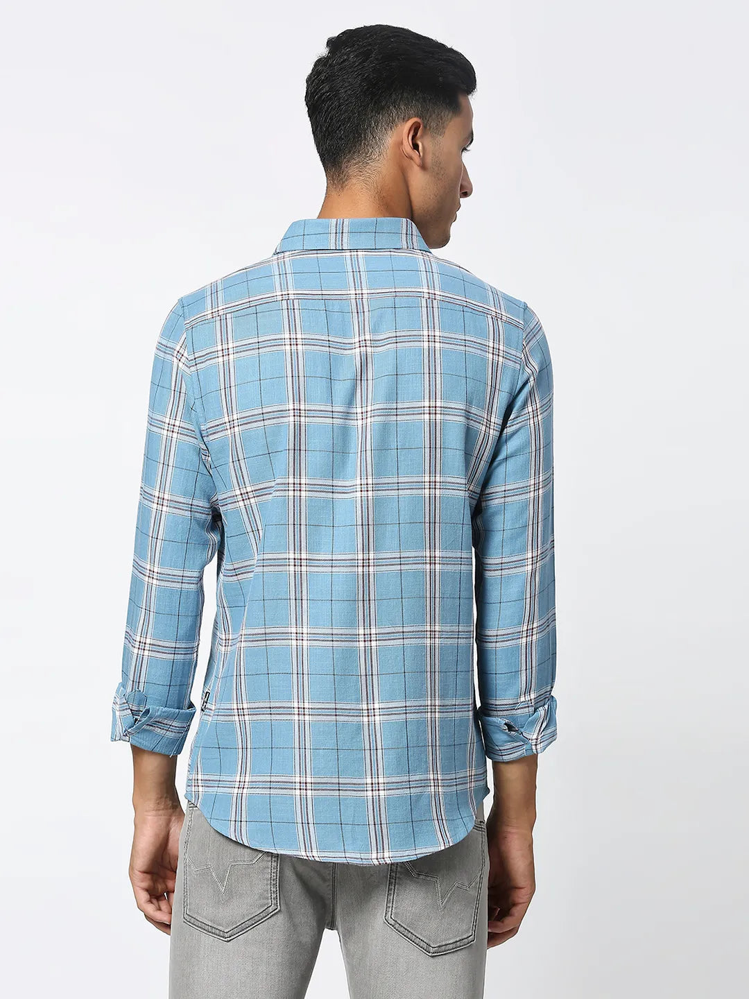 Green Slim Straight Fit Regular Collar Long Sleeves Men's Shirt by Being Human Clothing