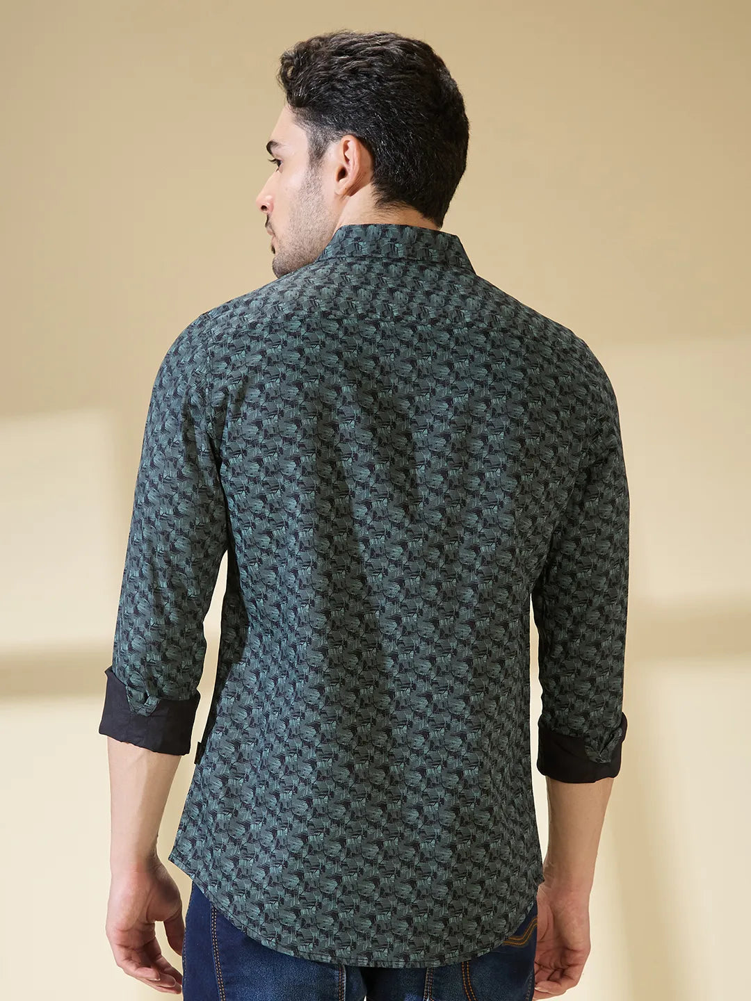 Olive Slim Straight Fit Regular Collar Long Sleeves Men's Shirt by Being Human Clothing