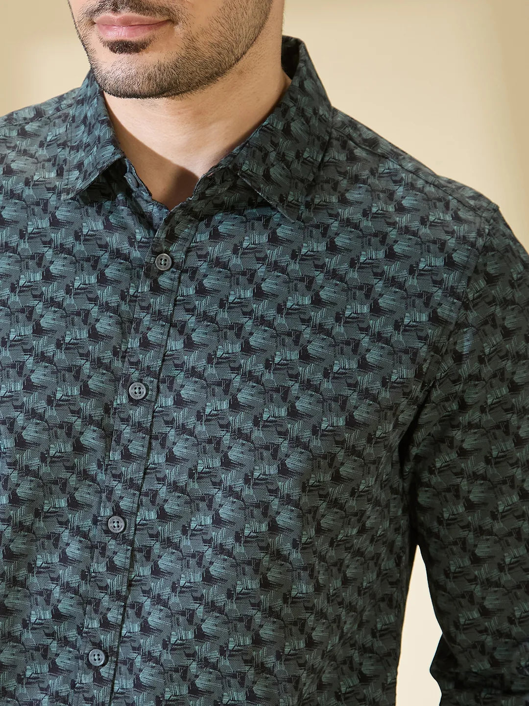 Olive Slim Straight Fit Regular Collar Long Sleeves Men's Shirt by Being Human Clothing