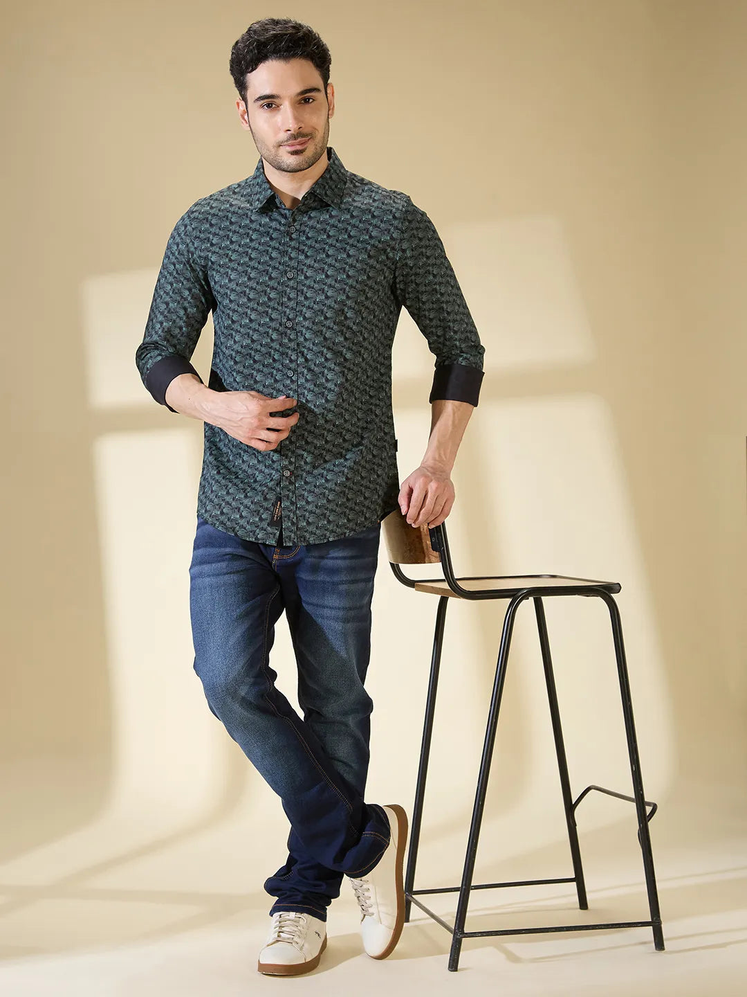 Olive Slim Straight Fit Regular Collar Long Sleeves Men's Shirt by Being Human Clothing