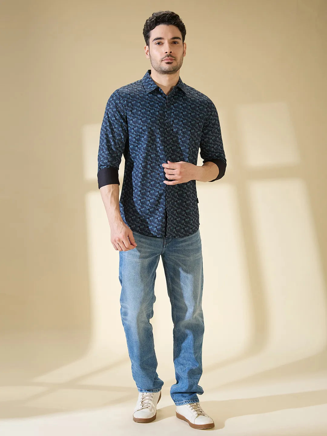 Blue Slim Straight Fit Regular Collar Long Sleeves Men's Shirt by Being Human Clothing