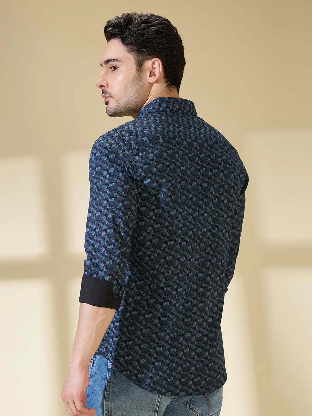 Blue Slim Straight Fit Regular Collar Long Sleeves Men's Shirt by Being Human Clothing