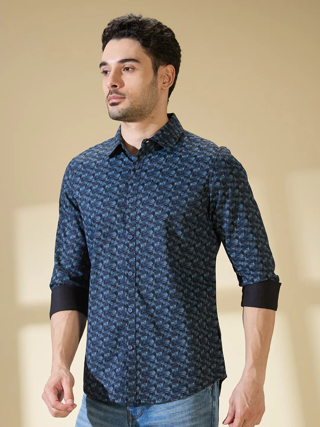 Blue Slim Straight Fit Regular Collar Long Sleeves Men's Shirt by Being Human Clothing