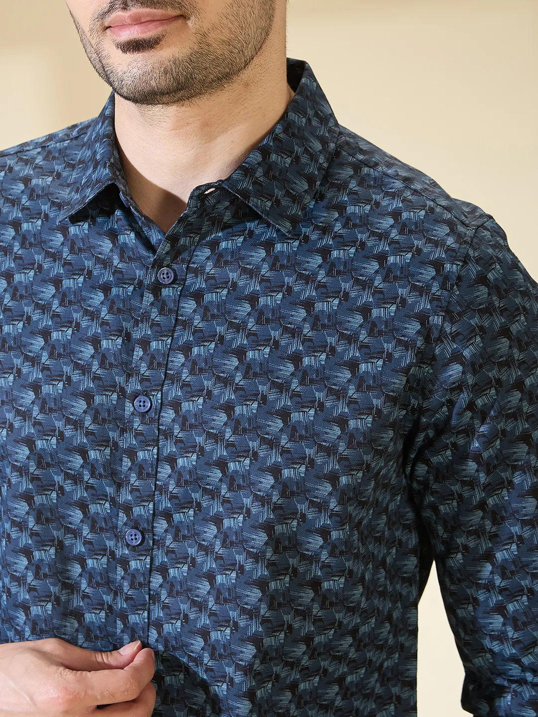 Blue Slim Straight Fit Regular Collar Long Sleeves Men's Shirt by Being Human Clothing