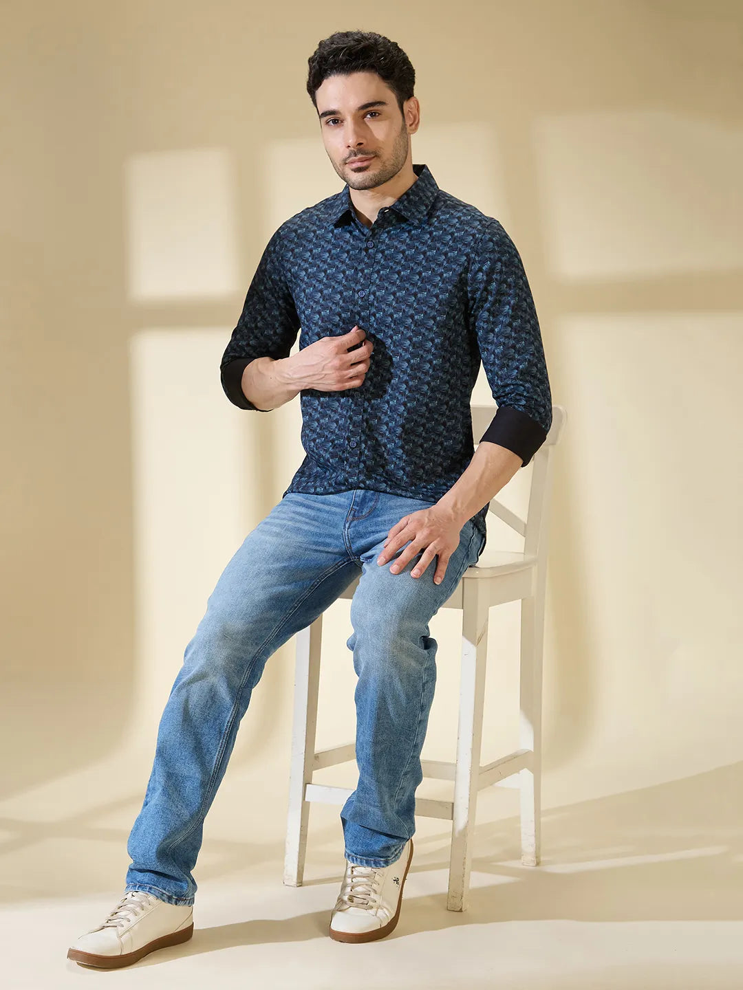 Blue Slim Straight Fit Regular Collar Long Sleeves Men's Shirt by Being Human Clothing