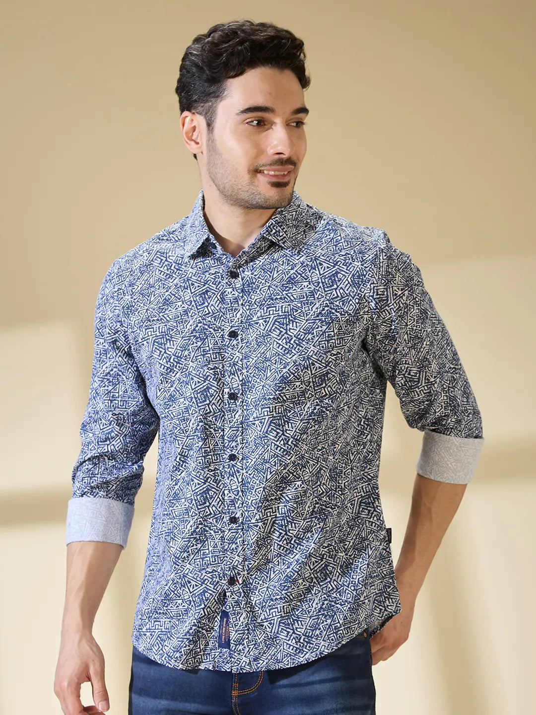 Blue Slim Straight Fit Regular Collar Long Sleeves Men's Shirt by Being Human Clothing