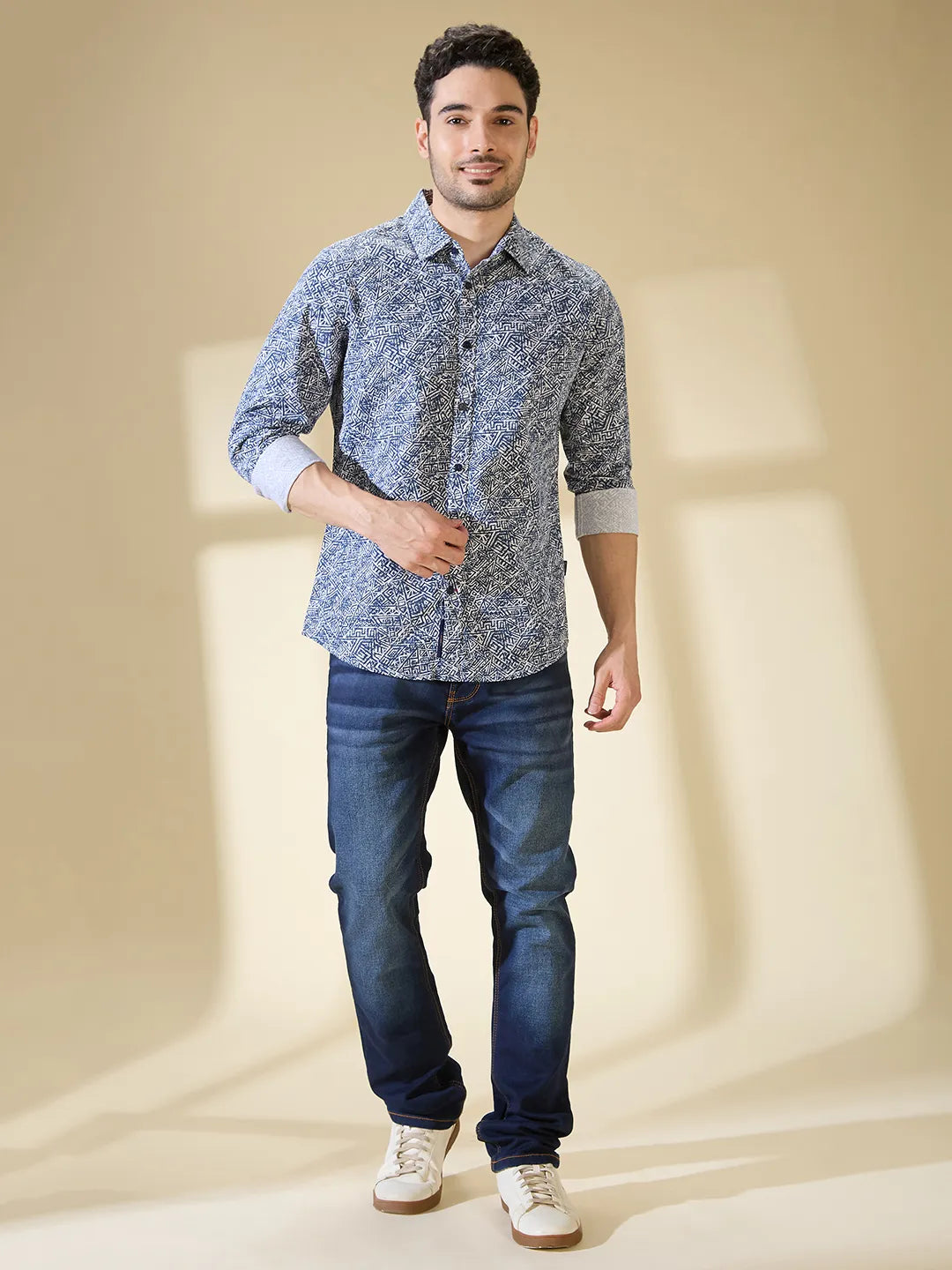 Blue Slim Straight Fit Regular Collar Long Sleeves Men's Shirt by Being Human Clothing