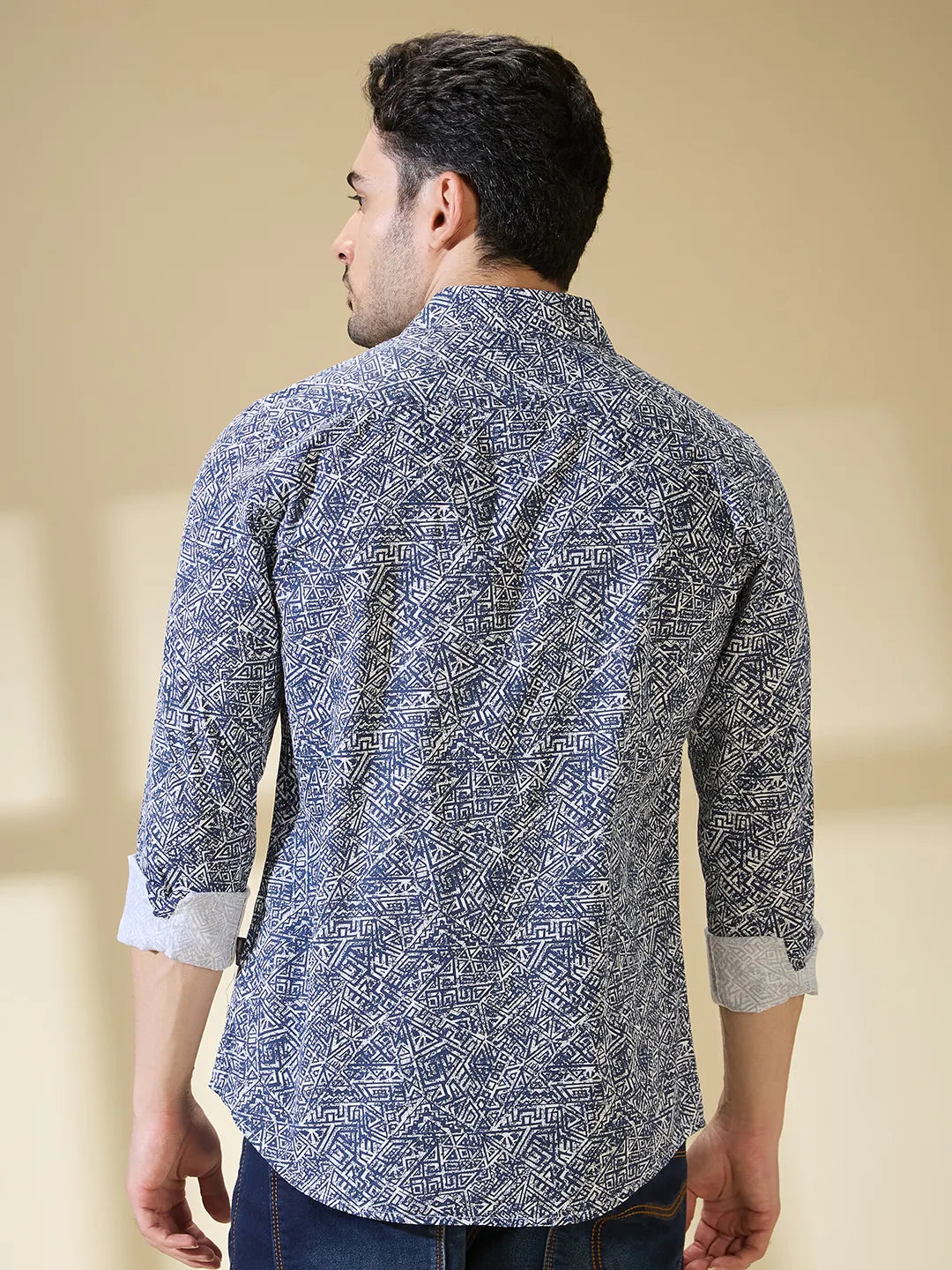 Blue Slim Straight Fit Regular Collar Long Sleeves Men's Shirt by Being Human Clothing