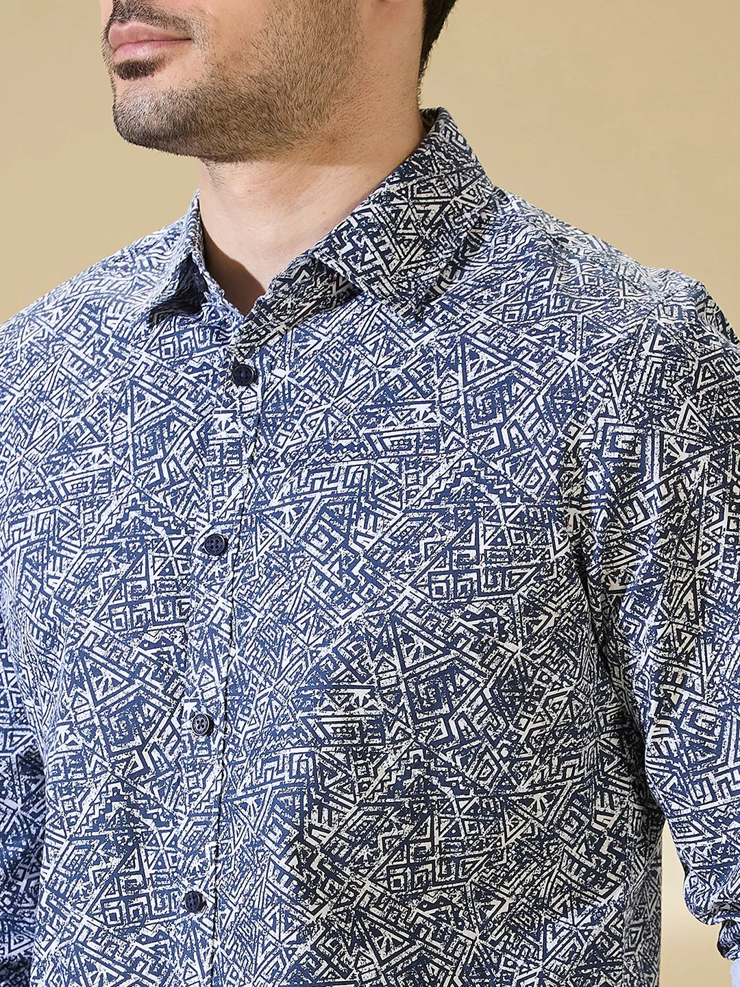 Blue Slim Straight Fit Regular Collar Long Sleeves Men's Shirt by Being Human Clothing