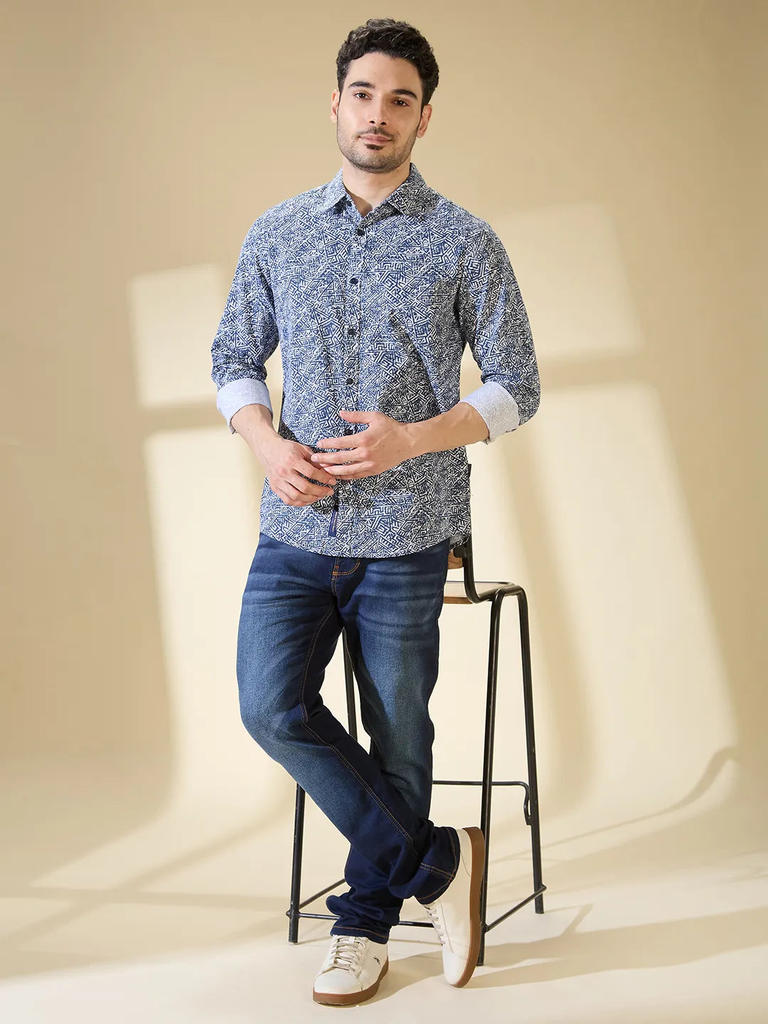 Blue Slim Straight Fit Regular Collar Long Sleeves Men's Shirt by Being Human Clothing