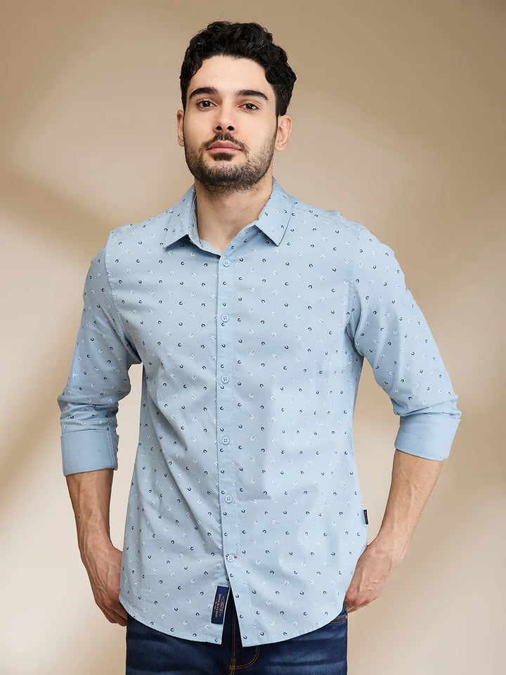 Blue Slim Straight Fit Regular Collar Long Sleeves Men's Shirt by Being Human Clothing