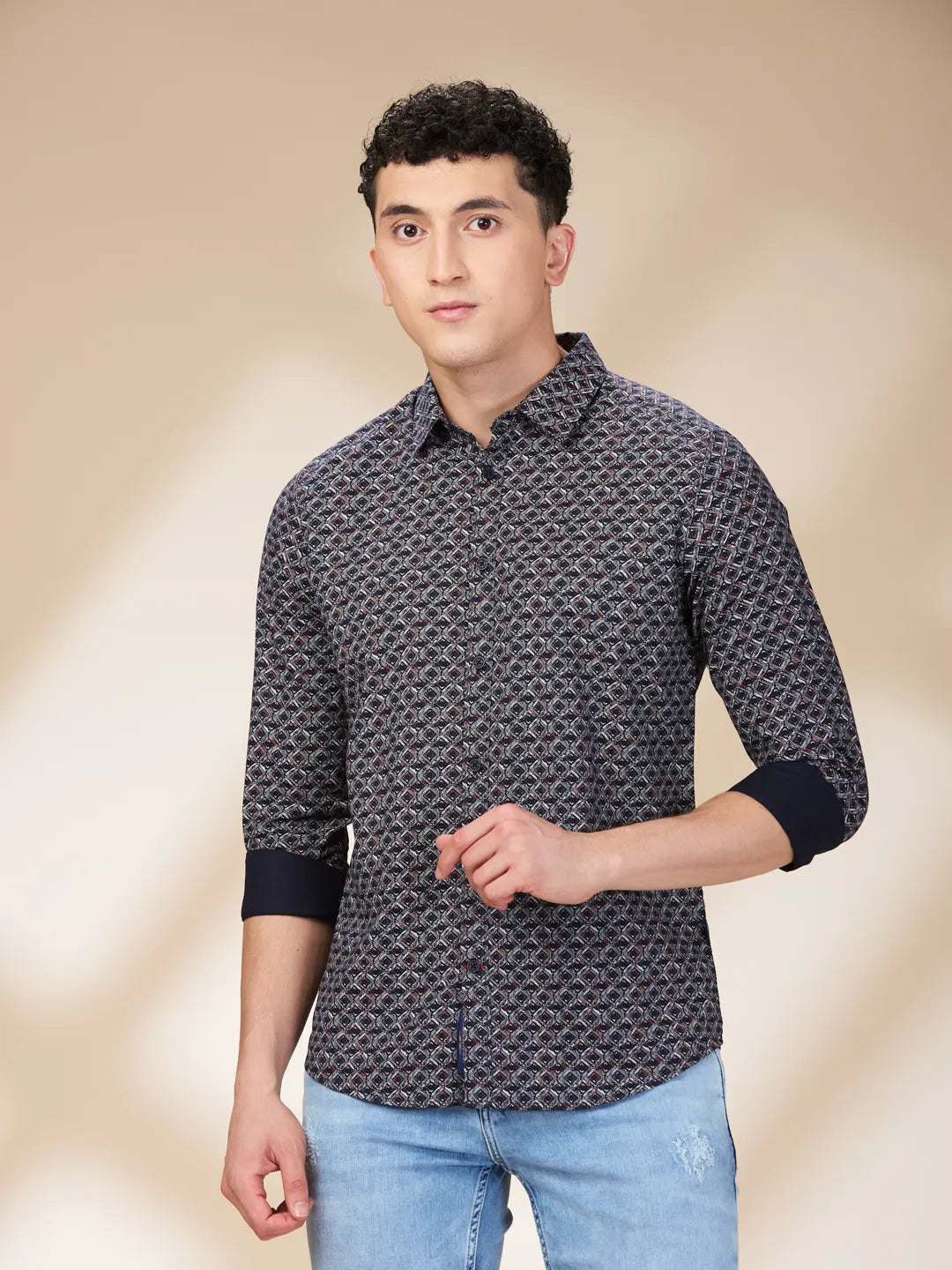 Navy Slim Fit Regular Collar Men's Shirt by Being Human Clothing