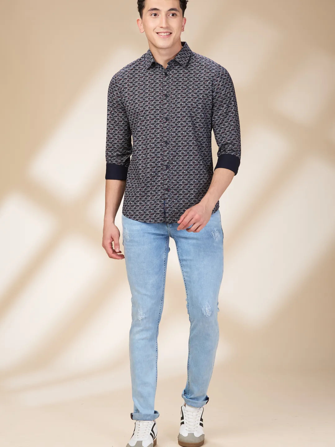 Navy Slim Fit Regular Collar Men's Shirt by Being Human Clothing