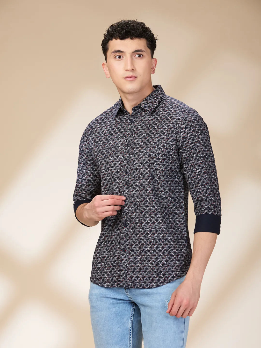 Navy Slim Fit Regular Collar Men's Shirt by Being Human Clothing