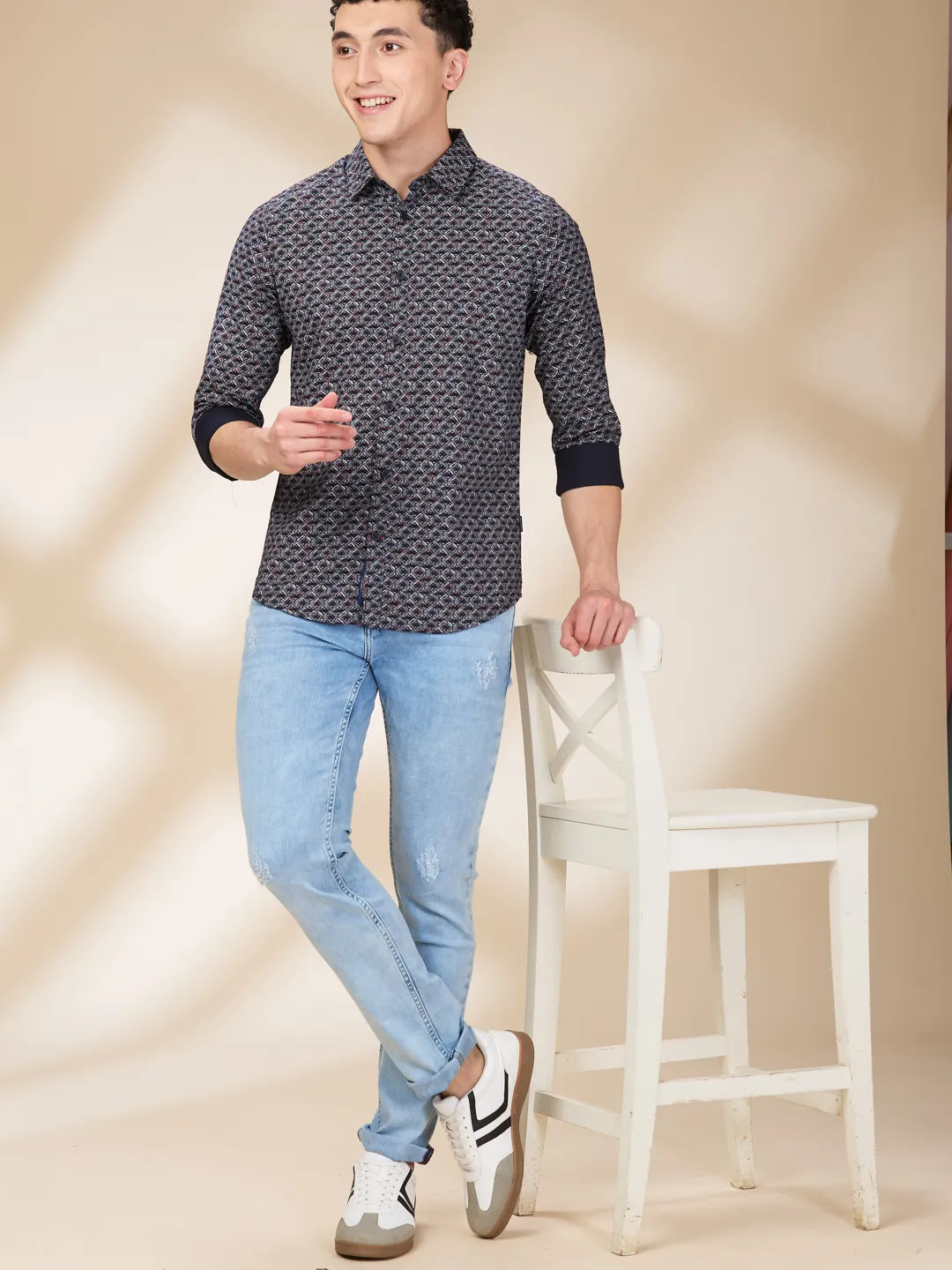 Navy Slim Fit Regular Collar Men's Shirt by Being Human Clothing