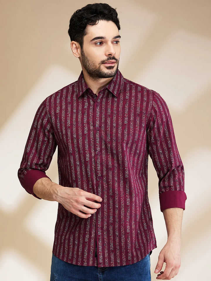 Red Slim Straight Fit Regular Collar Long Sleeves Men's Shirt by Being Human Clothing