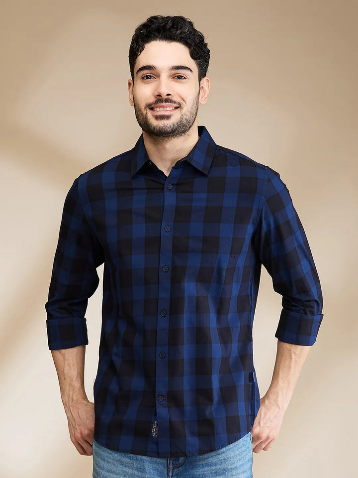 Navy Slim Fit Regular Collar Men's Shirt by Being Human Clothing