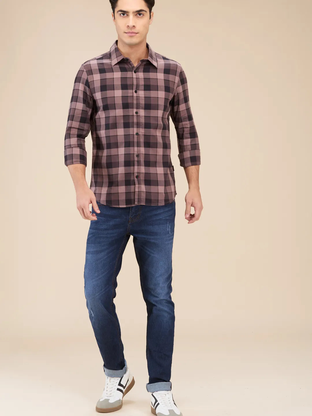 Brown Slim Straight Fit Regular Collar Long Sleeves Men's Shirt by Being Human Clothing