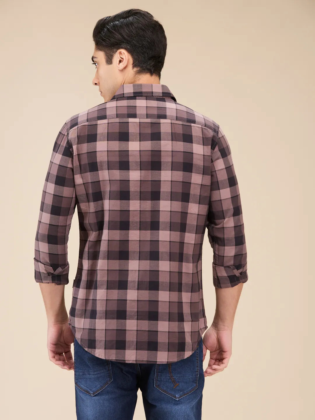 Brown Slim Straight Fit Regular Collar Long Sleeves Men's Shirt by Being Human Clothing