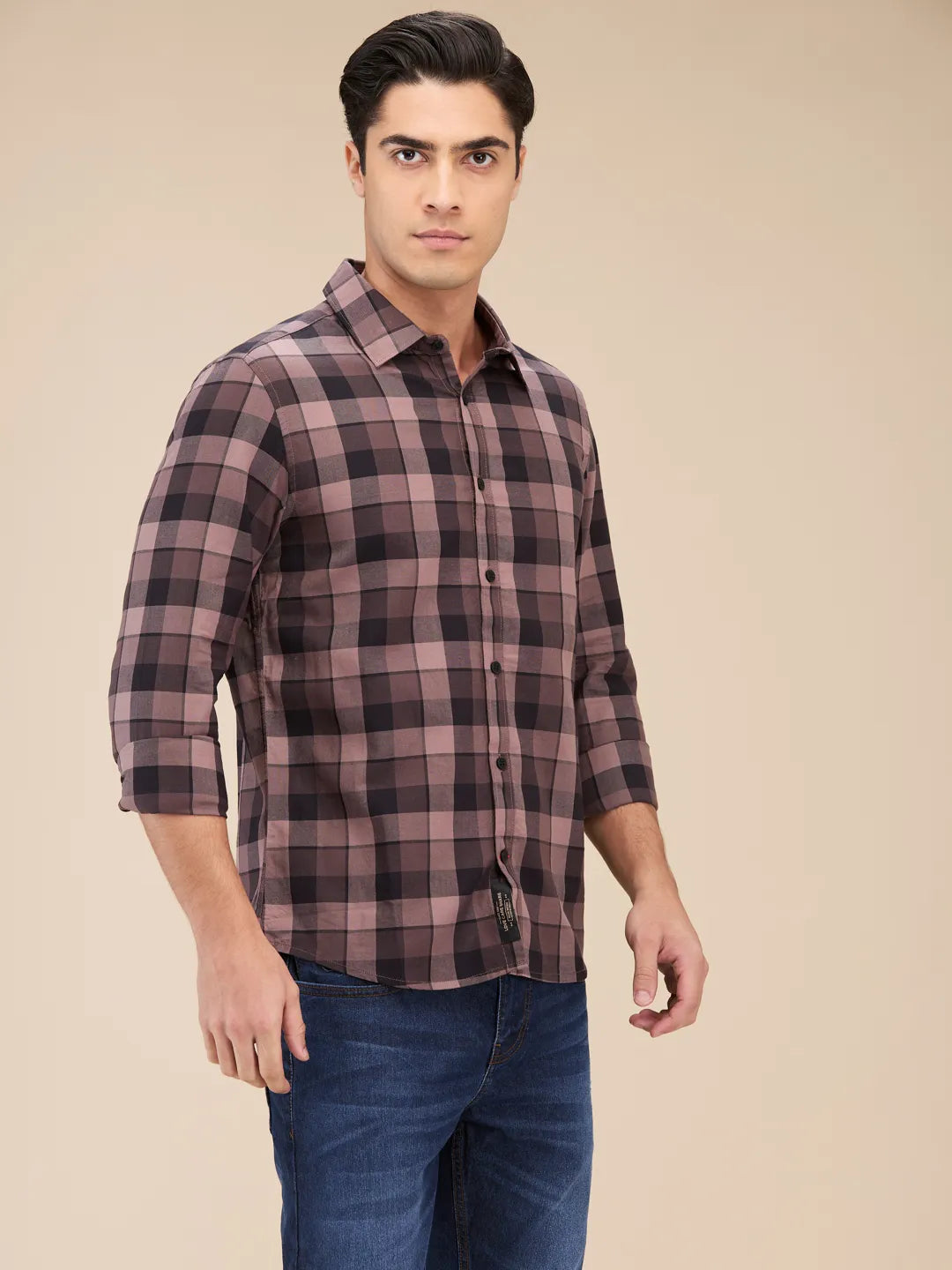 Brown Slim Straight Fit Regular Collar Long Sleeves Men's Shirt by Being Human Clothing