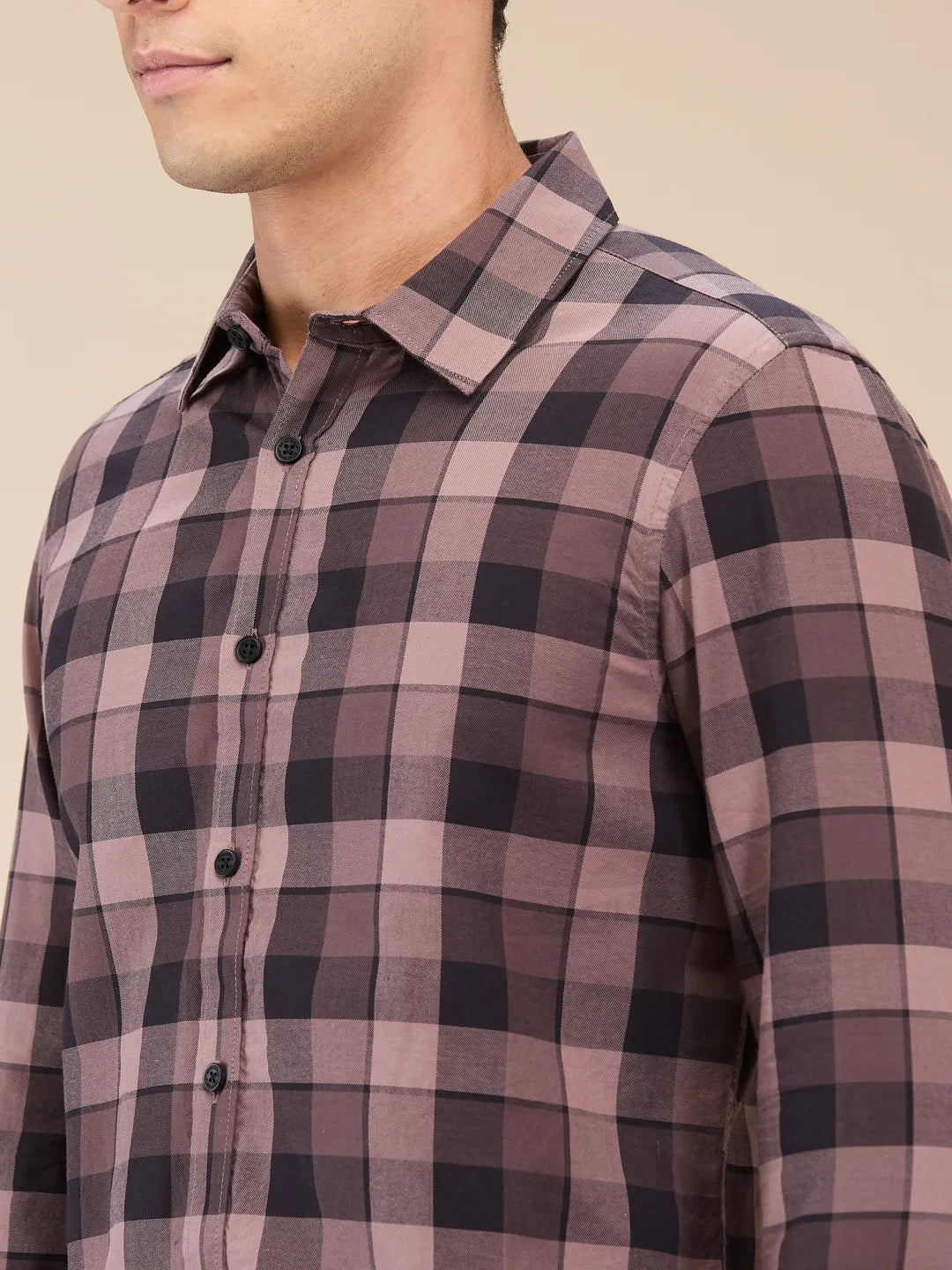 Brown Slim Straight Fit Regular Collar Long Sleeves Men's Shirt by Being Human Clothing