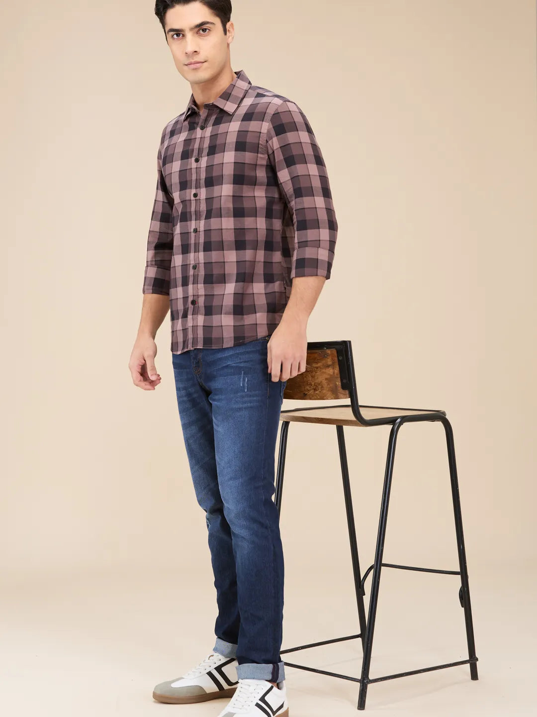 Brown Slim Straight Fit Regular Collar Long Sleeves Men's Shirt by Being Human Clothing