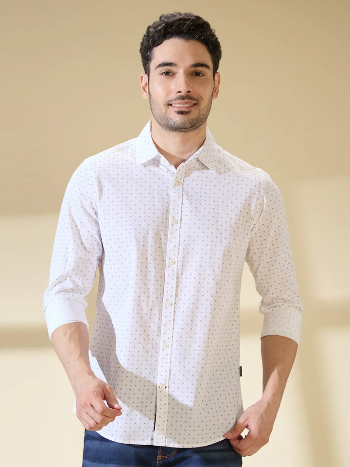 White Slim Straight Fit Regular Collar Long Sleeves Men's Shirt by Being Human Clothing