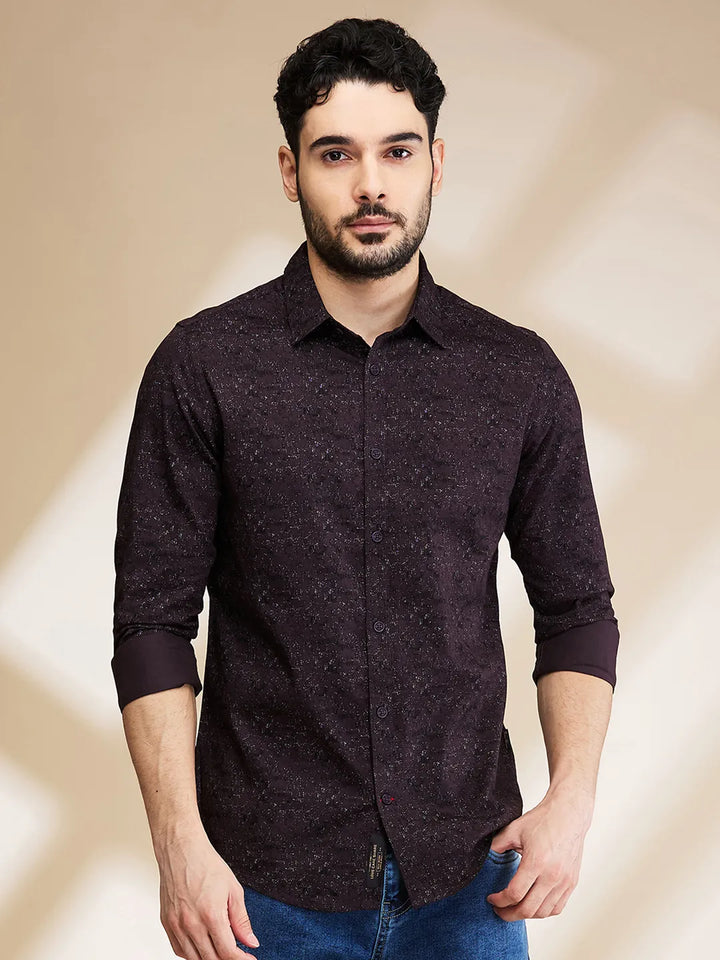 Coffee Slim Fit Regular Collar Men's Shirt by Being Human Clothing
