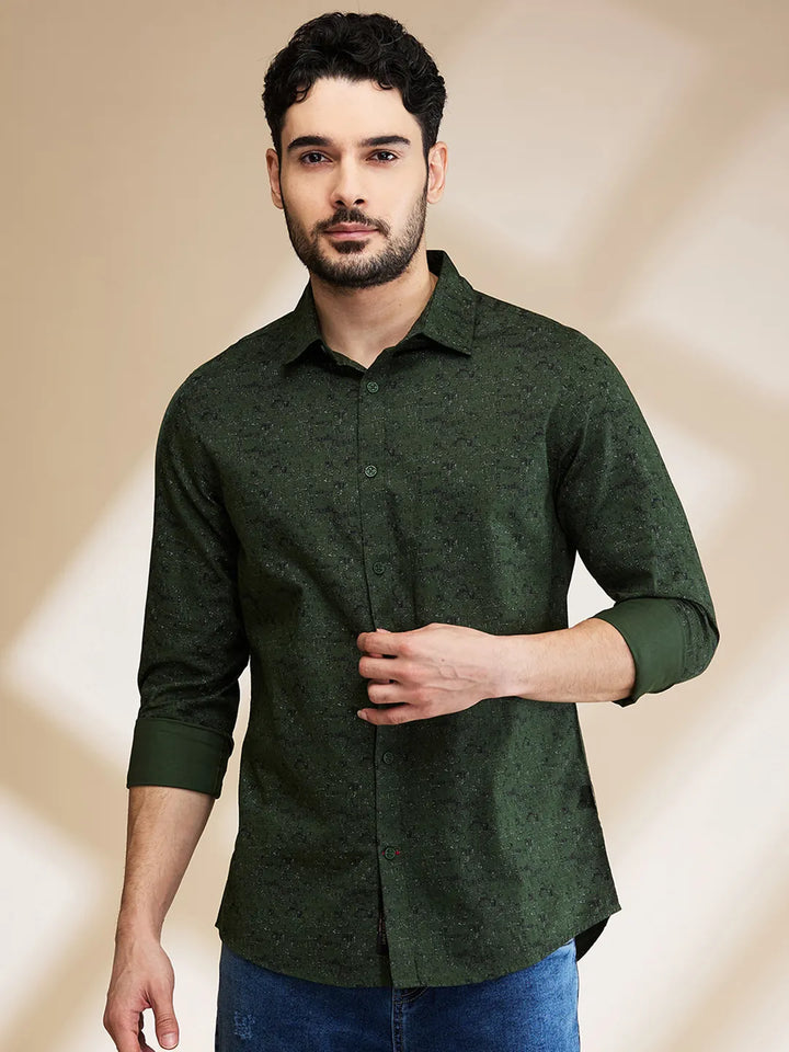 Green Slim Straight Fit Regular Collar Long Sleeves Men's Shirt by Being Human Clothing