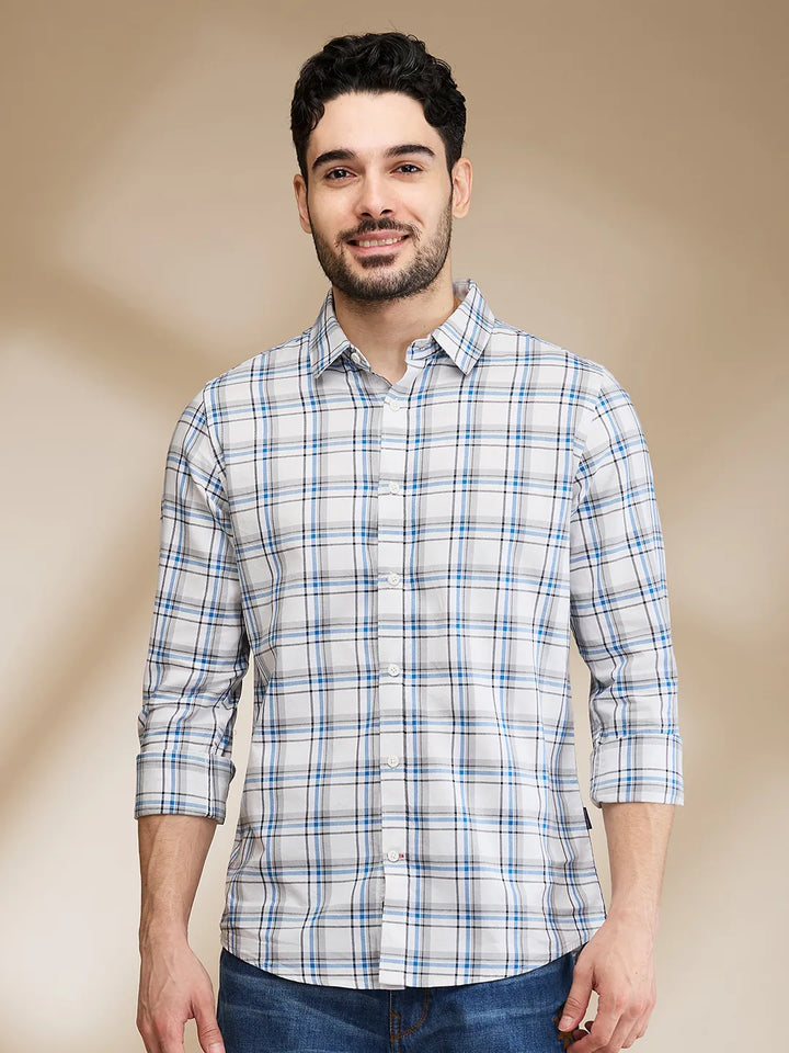 Blue Slim Straight Fit Regular Collar Long Sleeves Men's Shirt by Being Human Clothing