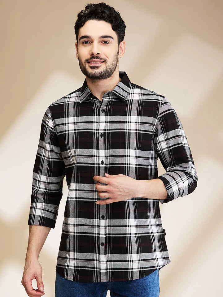 White Slim Straight Fit Regular Collar Long Sleeves Men's Shirt by Being Human Clothing