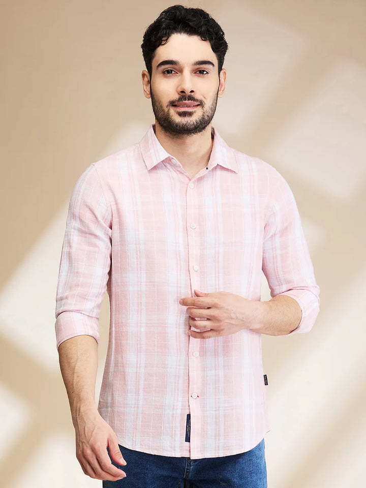Pink Slim Fit Regular Collar Men's Shirt by Being Human Clothing