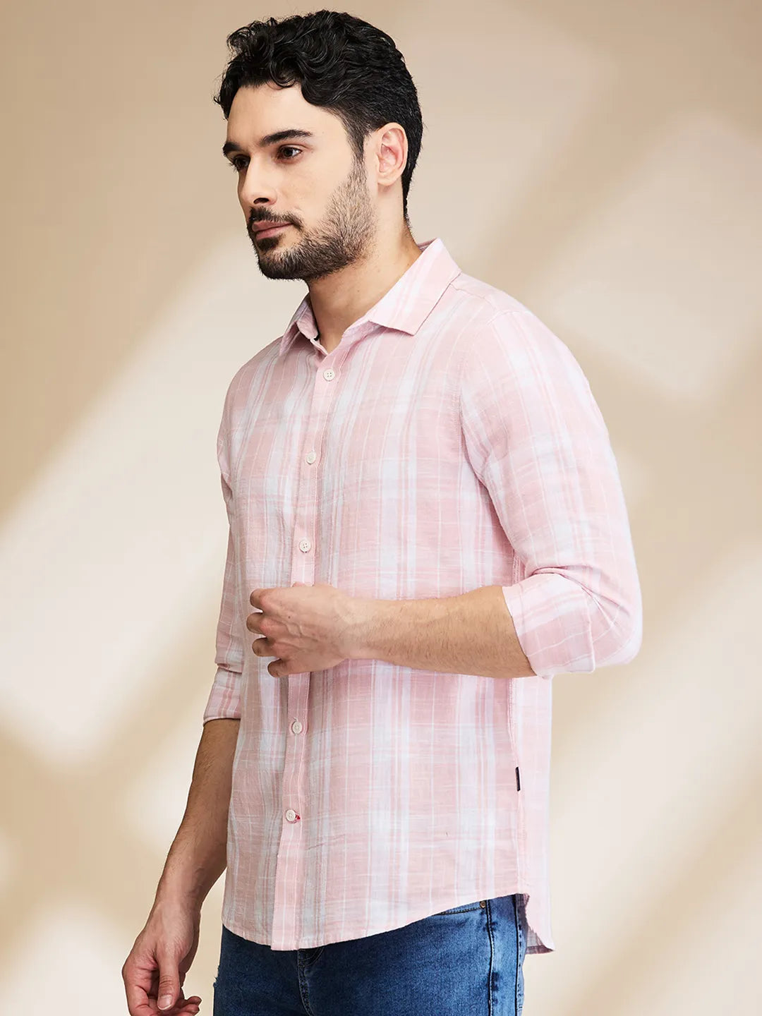 Pink Slim Fit Regular Collar Men's Shirt by Being Human Clothing