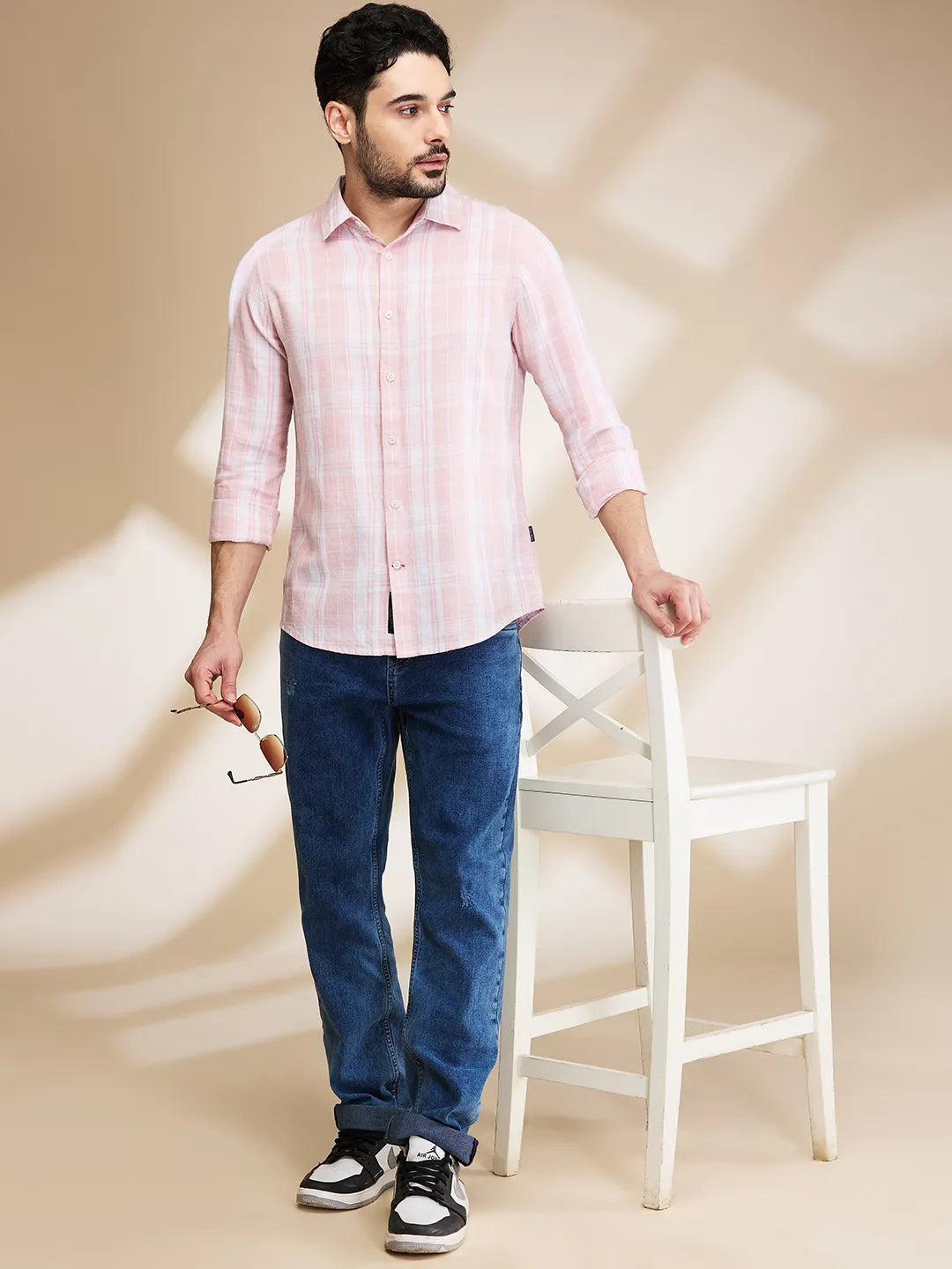 Pink Slim Fit Regular Collar Men's Shirt by Being Human Clothing